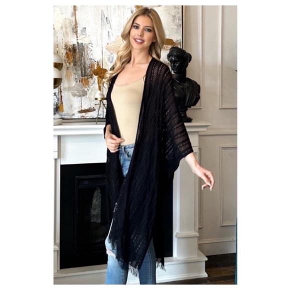 New Black Lightweight Spring/Summer Open Style Cardigan With Fringe Hem - Picture 5 of 5